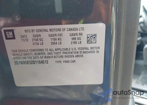 2013 Chevrolet Impala Ls from USA, damaged, VIN 2G1WA5E32D1184612